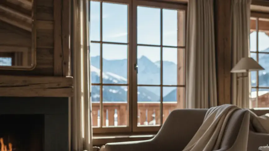 Alpine chalet fireside winter retreat